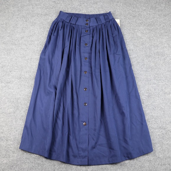Vintage Briggs New York Skirt Womens 12 Blue Pleated Button Front Made USA 90s - Picture 1 of 10